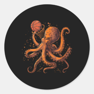Basketball Animal Art Octopus Basketball Lover Dra Runder Aufkleber