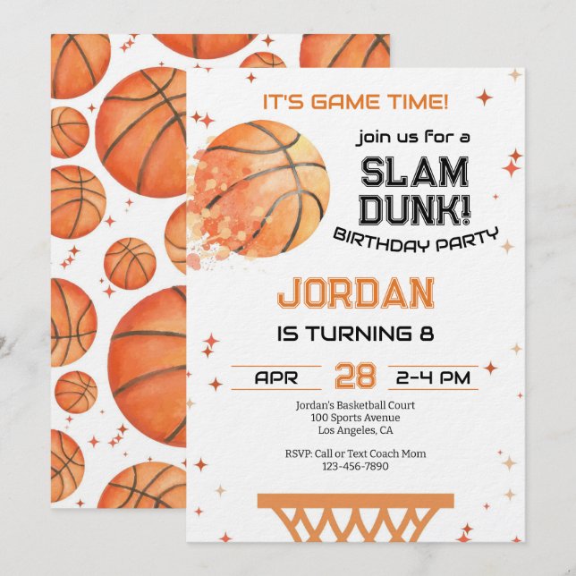 Basketball Any Age Birthday Einladung (Vorne/Hinten)
