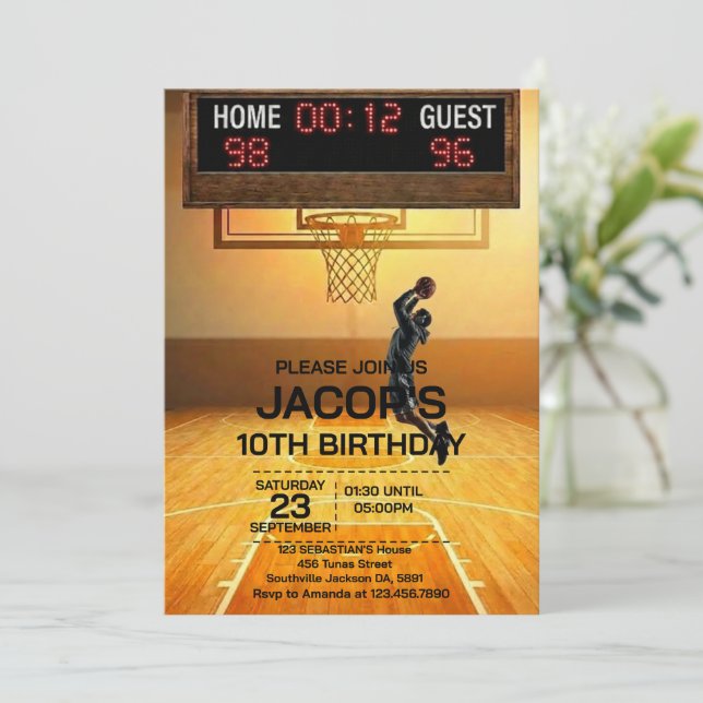 Basketball Any Age Birthday Invitation Einladung (Stehend Vorderseite)