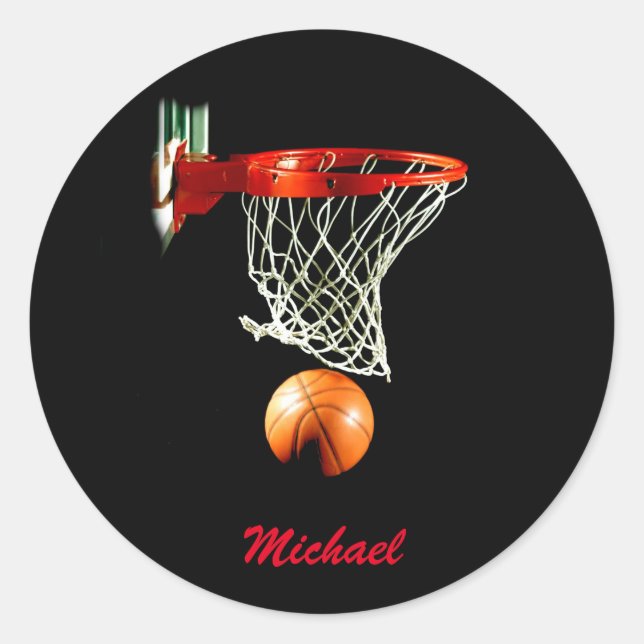 Basketball Artwork Ihr Name Schwarz Rot Runder Aufkleber (Vorderseite)