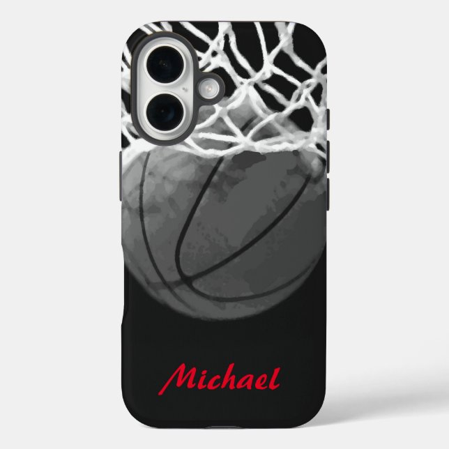 Basketball Artwork Ihr Name Schwarz-weiß Red Case-Mate iPhone Hülle (Rückseite)
