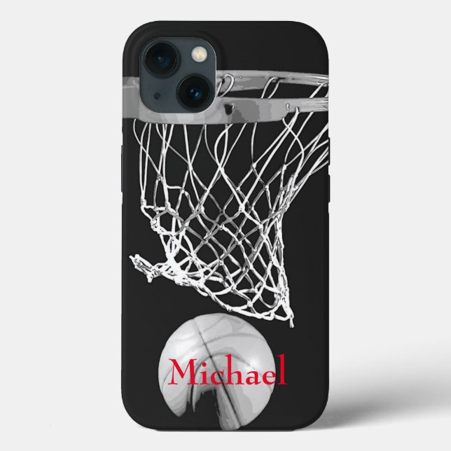 Basketball Artwork Ihr Name Schwarz-weiß Red Case-Mate iPhone Hülle (Rückseite)
