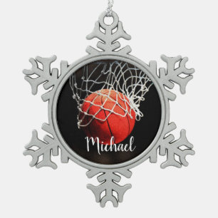 Basketball-Artwork Ihren Namen Custom Keramik Ball Schneeflocken Zinn-Ornament