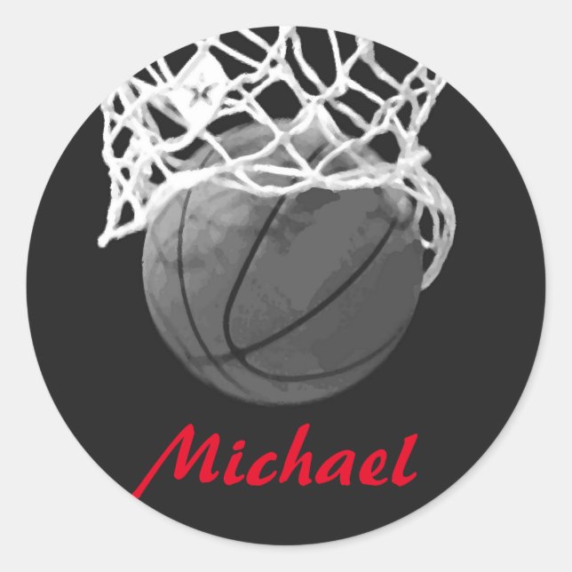 Basketball Artwork Your Name Black White Red  Runder Aufkleber (Vorderseite)