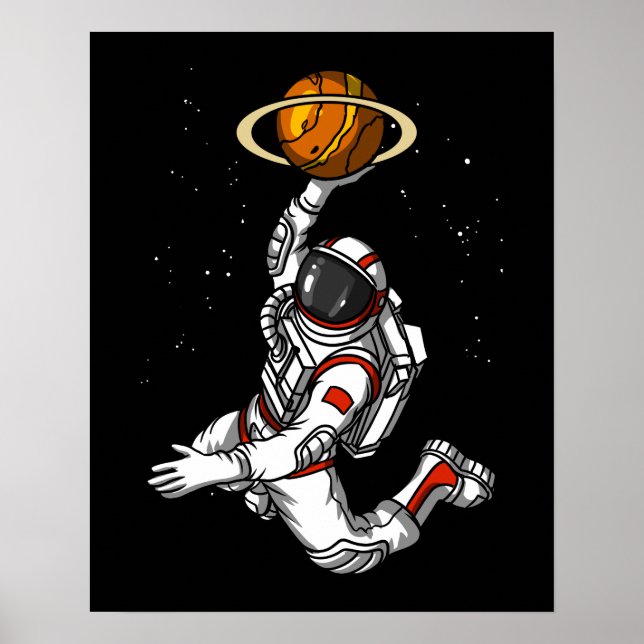 Basketball Astronaut Weltraumplanet Kosmic Poster (Vorne)