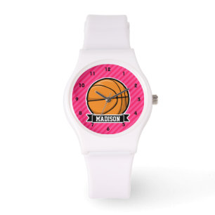 Basketball auf rosa Streifen, Streifen Armbanduhr