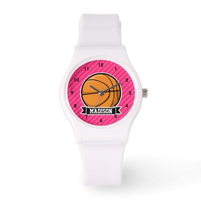 Basketball auf rosa Streifen, Streifen Armbanduhr (Vorderseite)