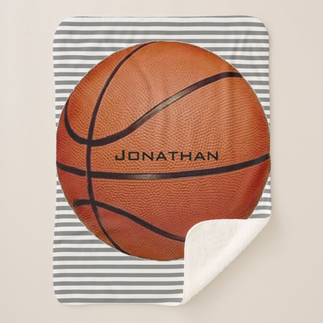 Basketball auf Streifen Design Sherpa Blankon Sherpadecke (Vorderseite)