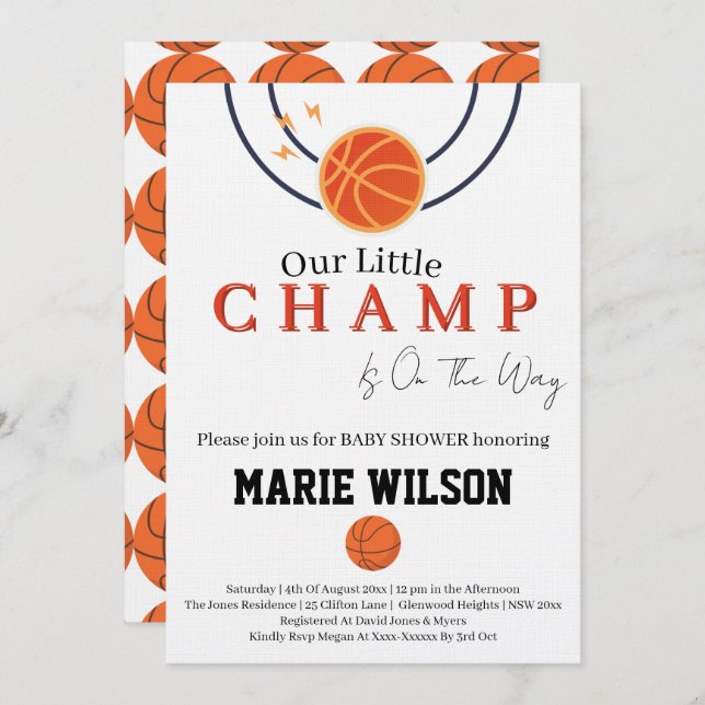 Basketball Baby Shower Sports Girl Boy Favors Einladung (Vorne/Hinten)