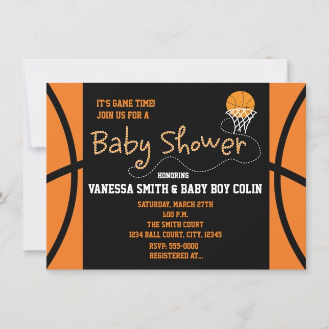 BASKETBALL BABY SHOWER Typografie Party Einladung (Vorderseite)