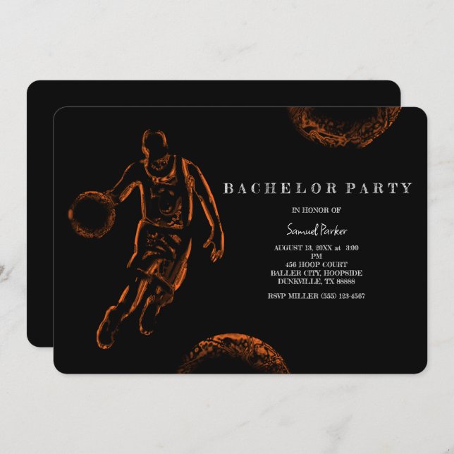 Basketball-Bachelor / Geburtstagspartysport Einladung (Vorne/Hinten)