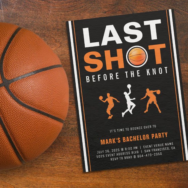Basketball Bachelor Party Last Shot Orange & Black Einladung (Von Creator hochgeladen)