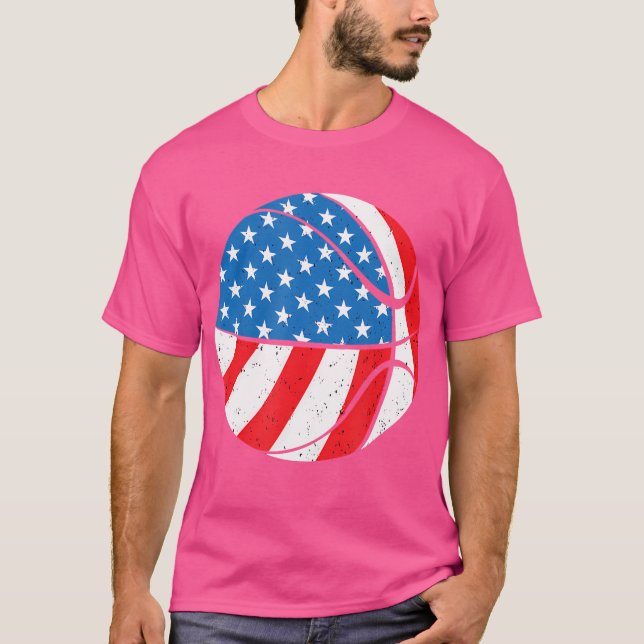 Basketball Ball 4. Juli American Flag Patrioti T-Shirt (Vorderseite)