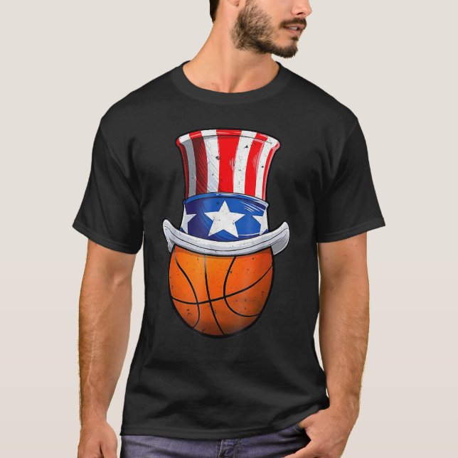 Basketball Ball 4th Of July Uncle Sam American Fla T-Shirt (Vorderseite)