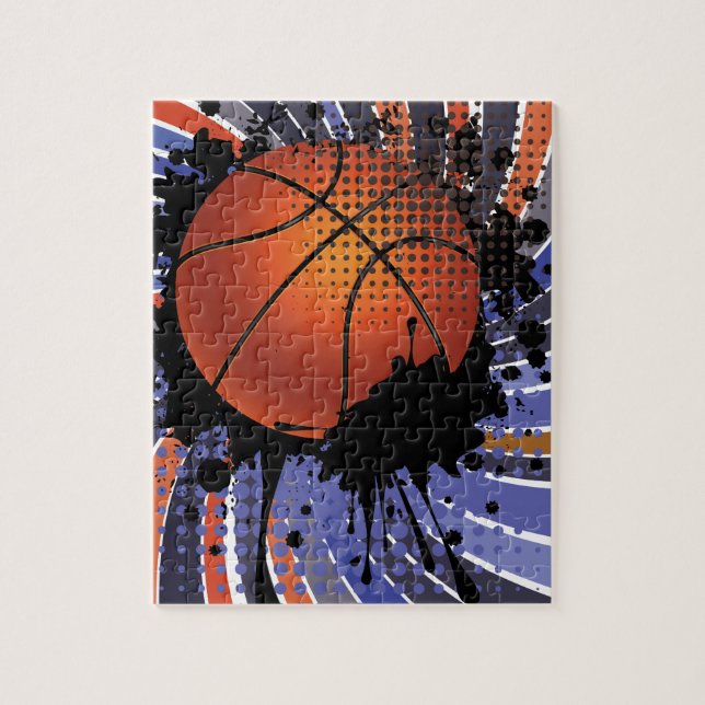 Basketball-Ball auf Strahln-Hintergrund 2 Puzzle (Vertikal)