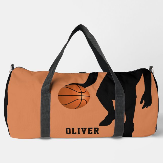 Basketball Ball Black Player Silhouette Name Kinde Duffle Bag (Vorderseite)