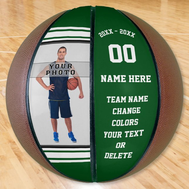 Basketball-Ball, grün und weiß, Personalisiertes F Basketball (Custom basketball with picture. Personalized Basketballs. Senior gift ideas for Basketball. Green)