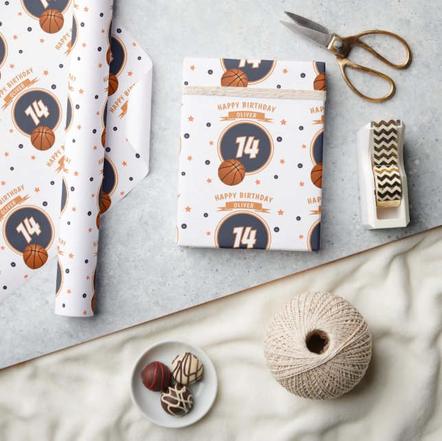 Basketball Ball Happy Birthday Sports Geschenkpapier (Kunsthandwerk)