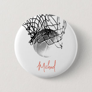 Basketball-Ball in Schwarz und Weiß - Ihr Name Button