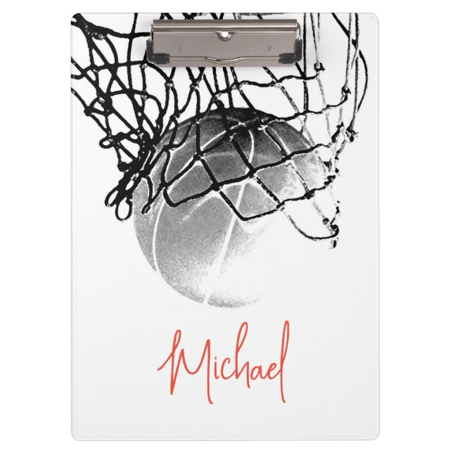 Basketball-Ball in Schwarz und Weiß - Ihr Name Klemmbrett (Vorderseite)