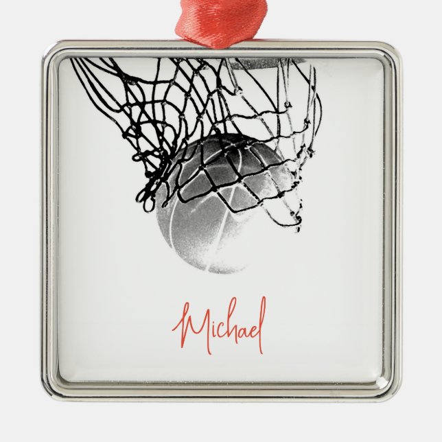 Basketball-Ball in Schwarz und Weiß - Ihr Name Ornament Aus Metall (Vorne)