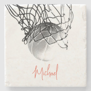Basketball-Ball in Schwarz und Weiß - Ihr Name Steinuntersetzer