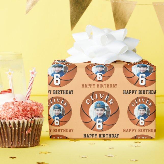 Basketball Ball Kinder Happy Birthday Age Foto Geschenkpapier (Geburtstagsparty)
