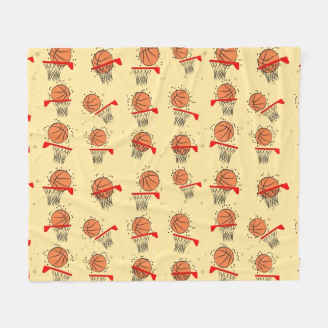 Basketball - Ball & Korb Nahtloses Muster  Fleecedecke (Vorderseite (Horizontal))