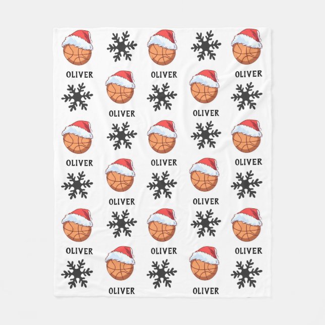 Basketball Ball mit roter Weihnachtsmannmütze Snow Fleecedecke (Vorderseite)