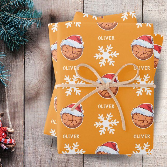 Basketball Ball mit Roter Weihnachtsmannmütze Snow Geschenkpapier Set (Von Creator hochgeladen)