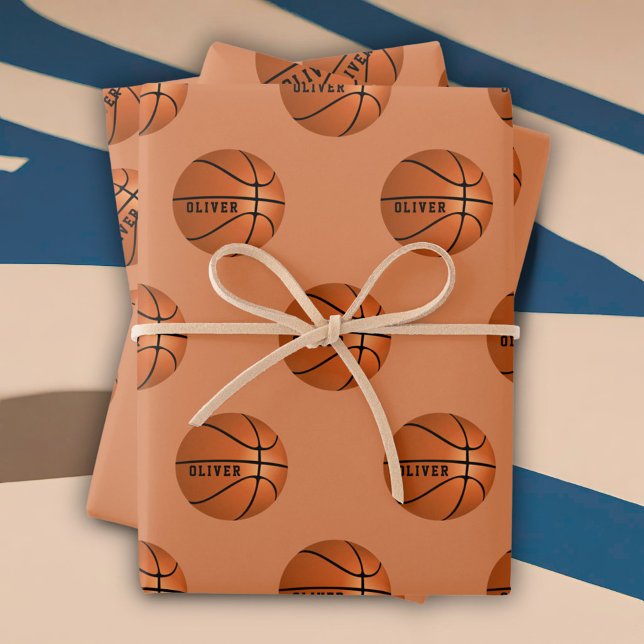 Basketball Ball Muster Kinder Geburtsname Geschenkpapier Set (Von Creator hochgeladen)