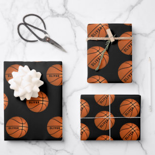 Basketball Ball Muster Kinder Name Geburtstag  Geschenkpapier Set