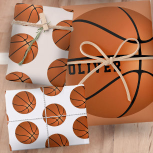 Basketball Ball Muster Kinder Name Geburtstag Geschenkpapier Set