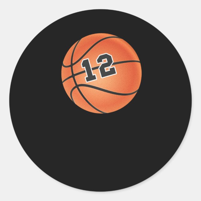 Basketball-Ball Nummer 12 Runder Aufkleber (Vorderseite)