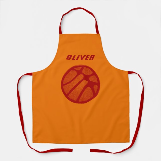 Basketball Ball Orange Red Sports Kids Name Schürze (Vorderseite)