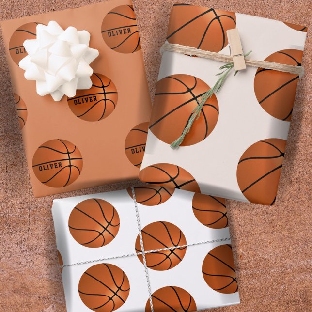 Basketball Ball Pattern Kinder Geburtsname Wrappin Geschenkpapier Set (Von Creator hochgeladen)