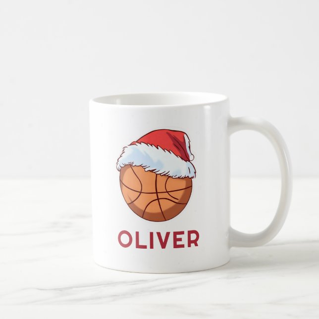 Basketball Ball Red Santa Hat Name Christmas  Kaffeetasse (Rechts)