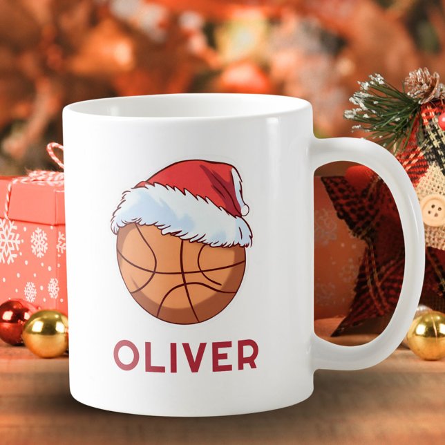 Basketball Ball Red Santa Hat Name Christmas  Kaffeetasse (Von Creator hochgeladen)