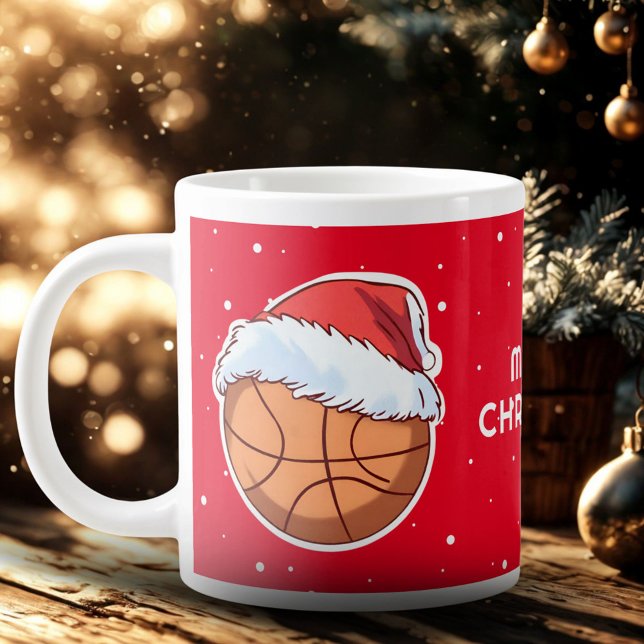 Basketball Ball Rote Weihnachtsmannmütze Frohe Wei Jumbo-Tasse (Von Creator hochgeladen)