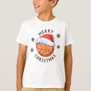 Basketball Ball Rote Weihnachtsmannmütze Schneeflo T-Shirt