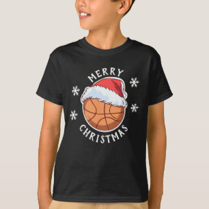Basketball Ball Rote Weihnachtsmannmütze Schneeflo T-Shirt
