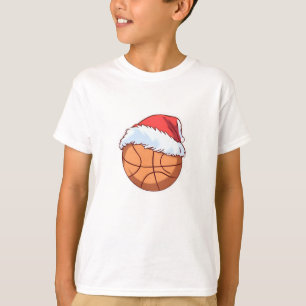 Basketball Ball Rote Weihnachtsmannmütze Schneeflo T-Shirt