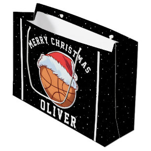 Basketball Ball Santa Hat Name Frohe Weihnachten  Große Geschenktüte