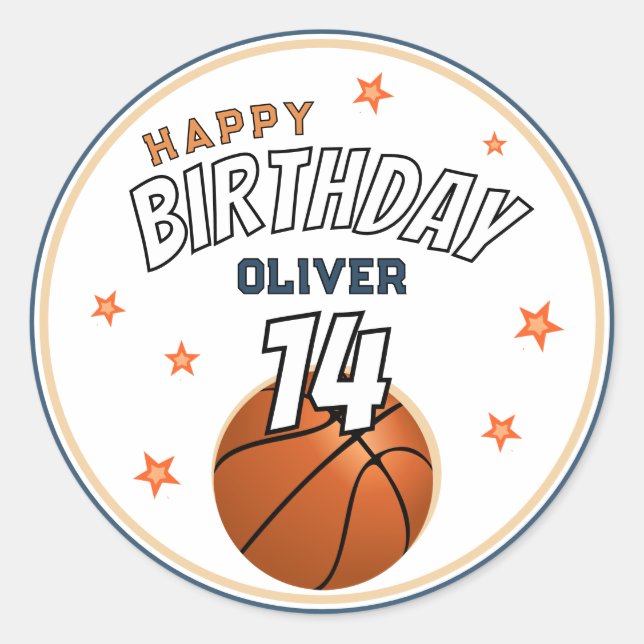 Basketball-Ball-Sport-Happy Geburtstag Runder Aufkleber (Vorderseite)