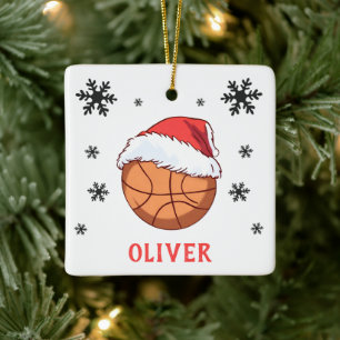 Basketball Ball Weihnachtsmannmütze Snowflake Name Keramikornament