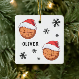 Basketball Ball Weihnachtsmannmütze Snowflake Name Keramikornament