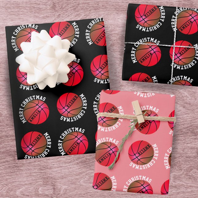 Basketball Bälle Kinder Name Pink Sport Weihnachte Geschenkpapier Set (Von Creator hochgeladen)