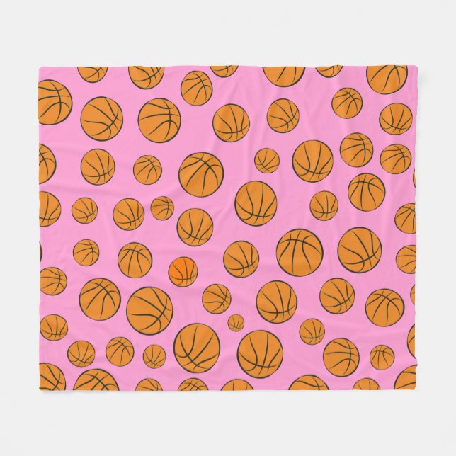 Basketball Bälle Muster auf rosa Hintergrund  Fleecedecke (Vorderseite (Horizontal))