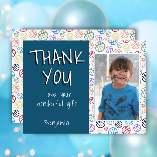 Basketball Balls Blue Boy Foto Danke, Geburtstag Postkarte (Von Creator hochgeladen)