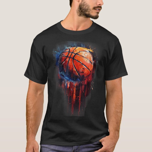 Basketball Basketball Basketball Hoop Wasserfarben T-Shirt (Vorderseite)